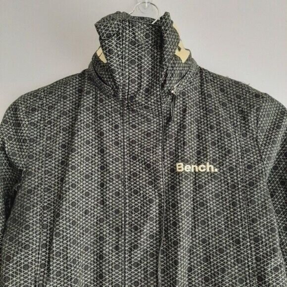 BENCH BBQ Cotton Light Jacket Full Zip w/ Hoodie Geo Pattern Black & Green Sz S - Picture 5 of 9